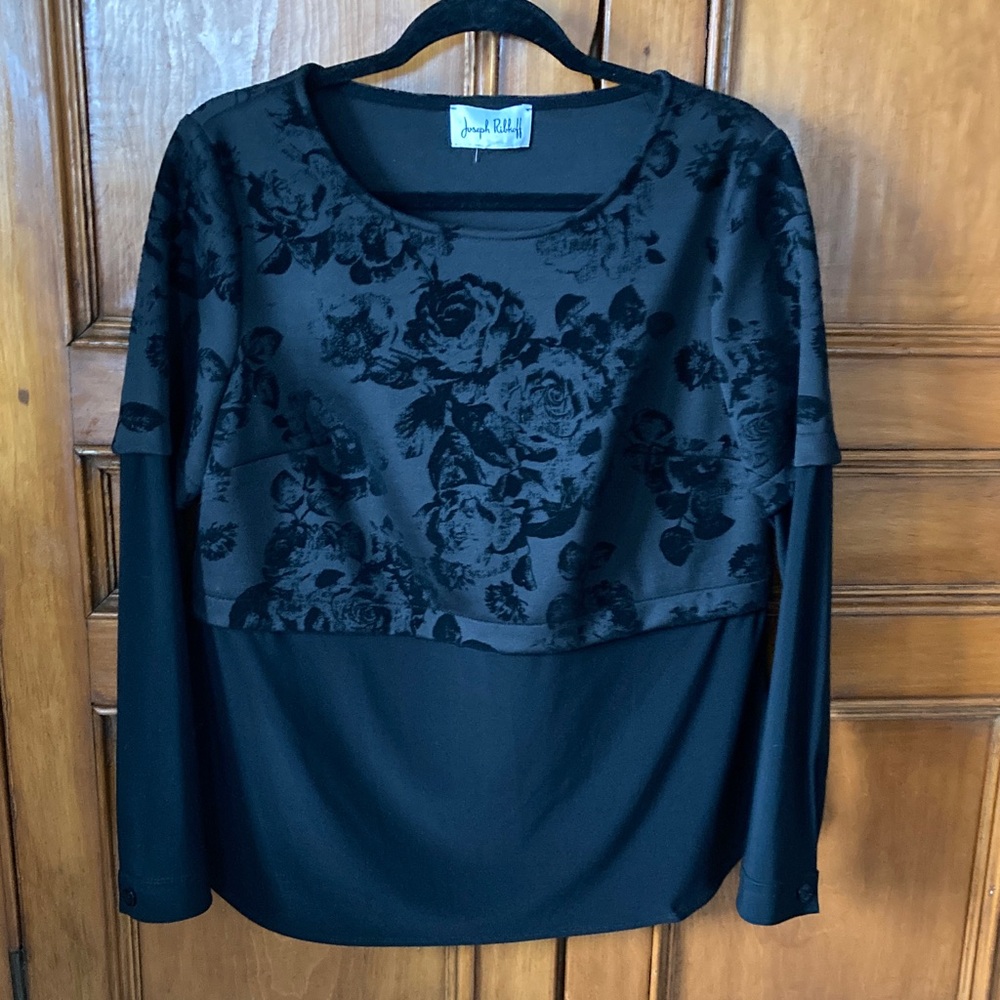 Joseph Ribkoff Black Rose Pattern Blouse